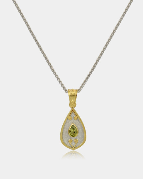 Byzantine Pear Peridot Necklace White n' Gold