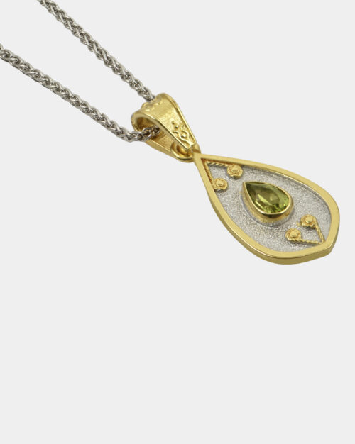 Byzantine Pear Peridot Necklace White n' Gold