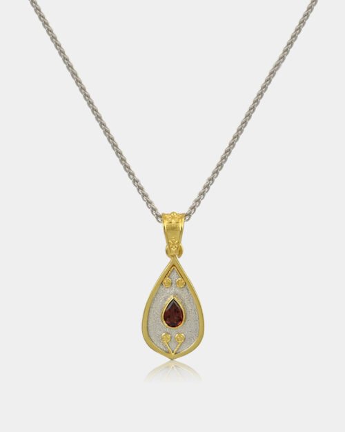 Byzantine Pear Garnet Necklace White n' Gold