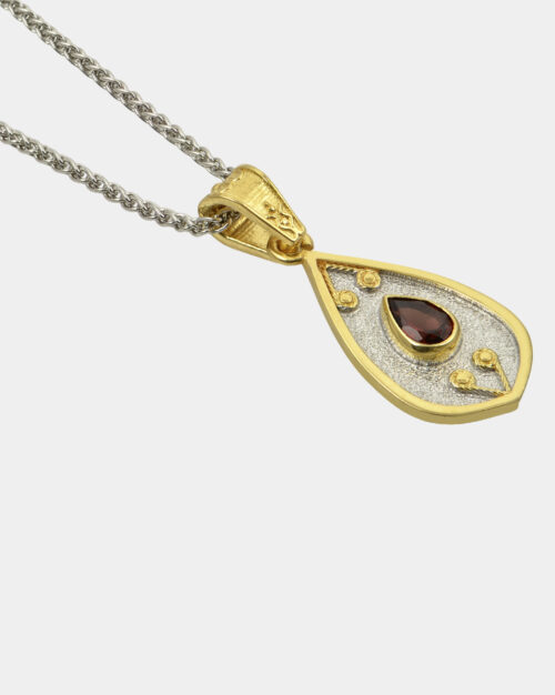 Byzantine Pear Garnet Necklace White n' Gold