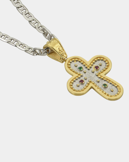 Byzantine Cross Multi Necklace White n' Gold