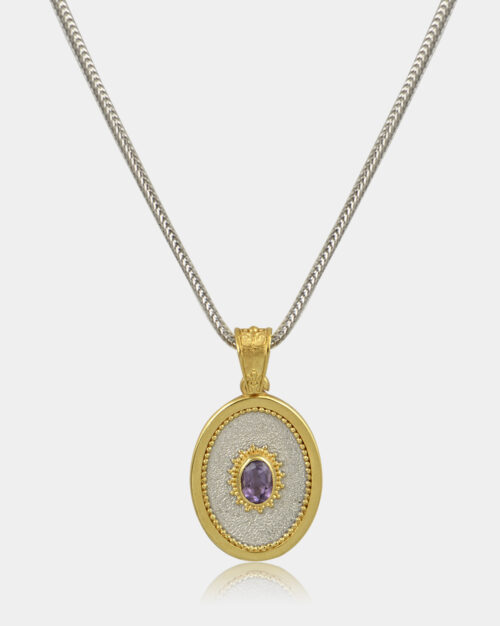 Byzantine Oval Amethyst Necklace White n' Gold