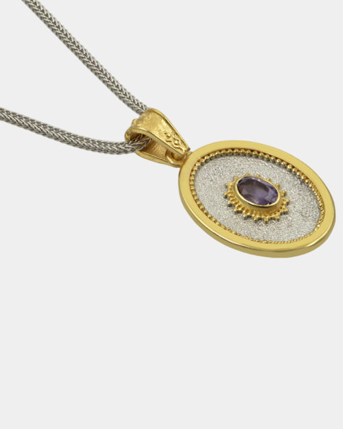 Byzantine Oval Amethyst Necklace White n' Gold