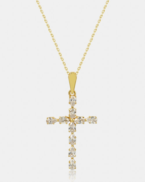 Cross Drop Pave Gold Vermeil