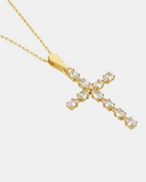 Cross Drop Pave Gold Vermeil