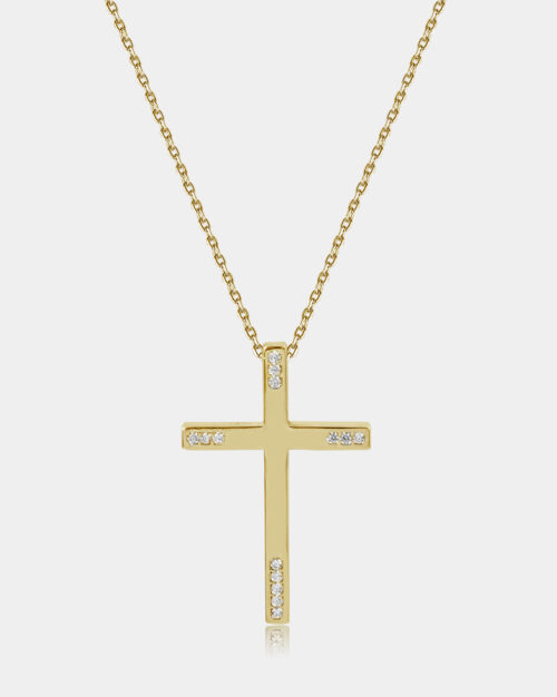 Cross Semi Pave Square Gold Vermeil