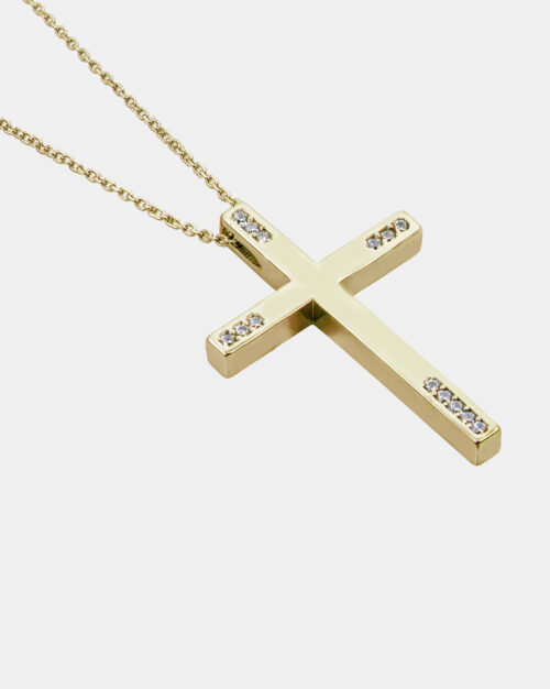 Cross Semi Pave Square Gold Vermeil