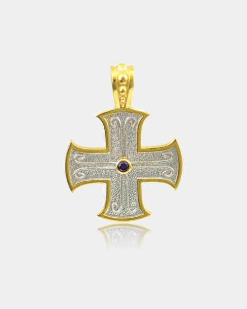 Byzantine Cross Small Amethyst Necklace White n' Gold