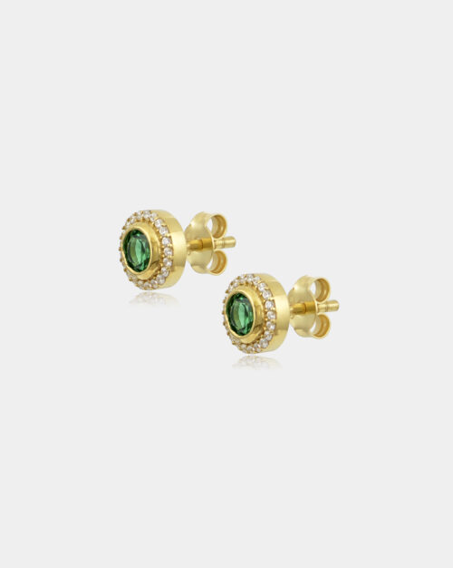 Halo Stud Earrings Emerald Green Gold Vermeil