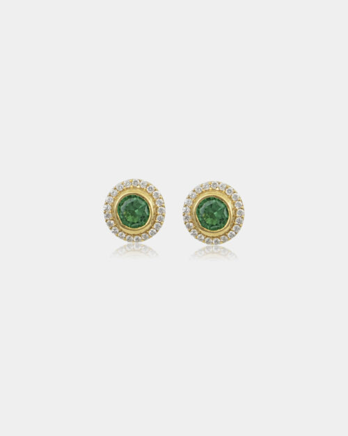 Halo Stud Earrings Emerald Green Gold Vermeil