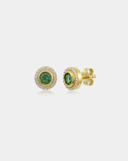 Halo Stud Earrings Emerald Green Gold Vermeil