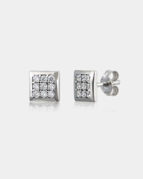 Square Pave Stud Earrings Small