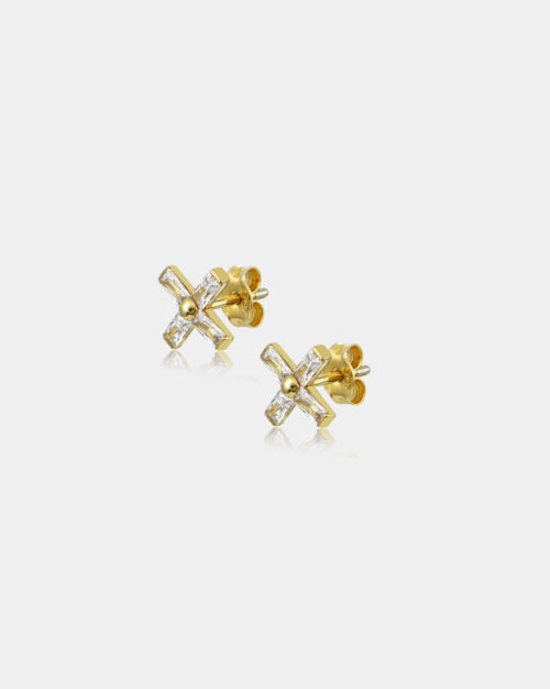 Crossy Baguette Earrings Gold Vermeil