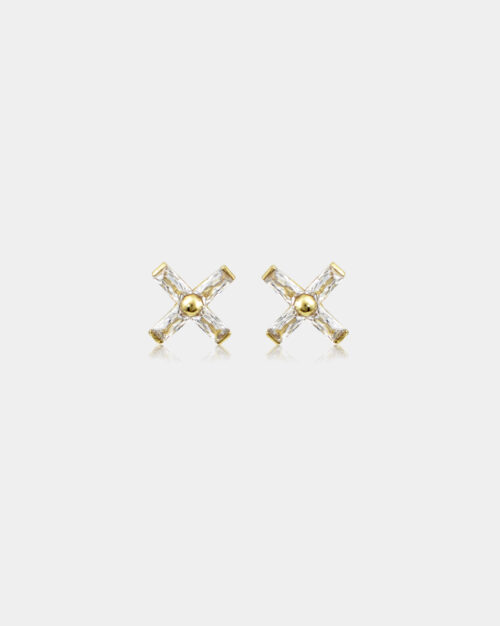 Crossy Baguette Earrings Gold Vermeil