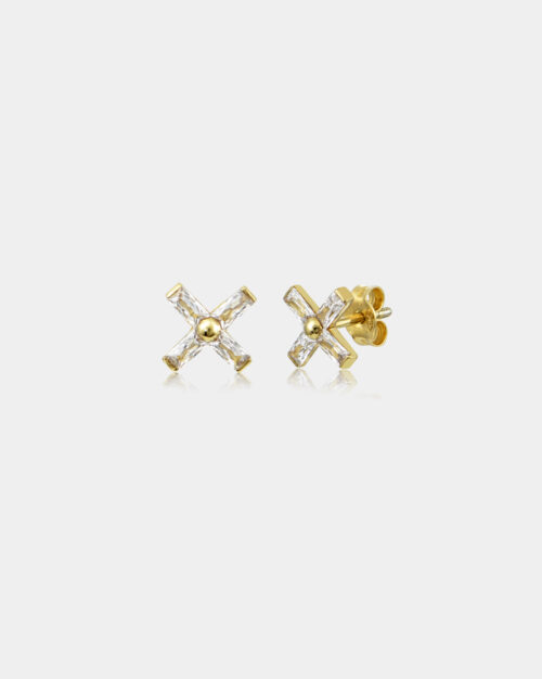 Crossy Baguette Earrings Gold Vermeil