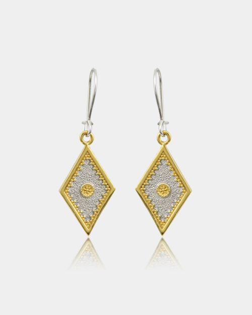 Byzantine Filigree Rhombus Earrings White n' Gold