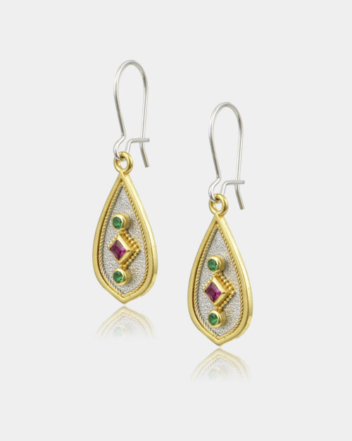 Byzantine Multi Pear Earrings White n' Gold