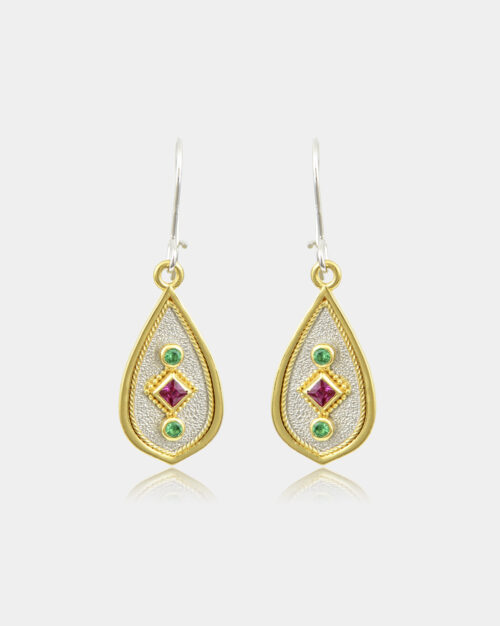 Byzantine Multi Pear Earrings White n' Gold