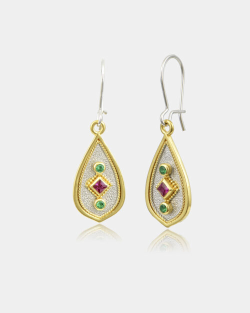 Byzantine Multi Pear Earrings White n' Gold