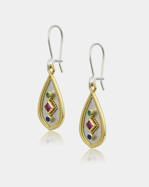 Byzantine Multi Drop Earrings White n' Gold