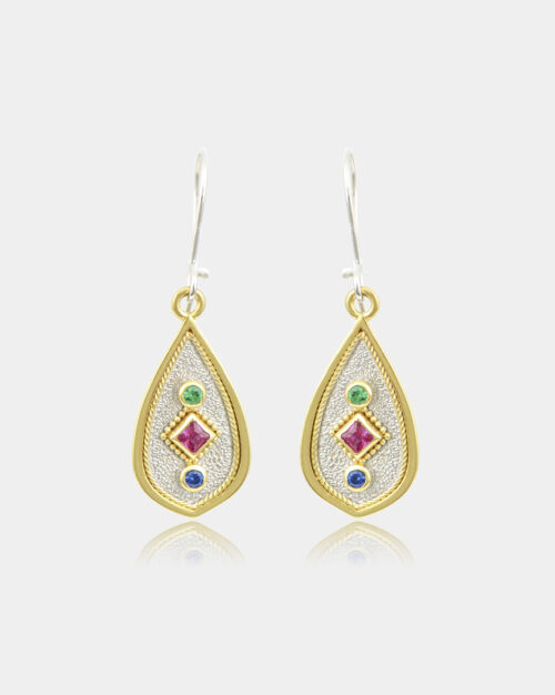 Byzantine Multi Drop Earrings White n' Gold