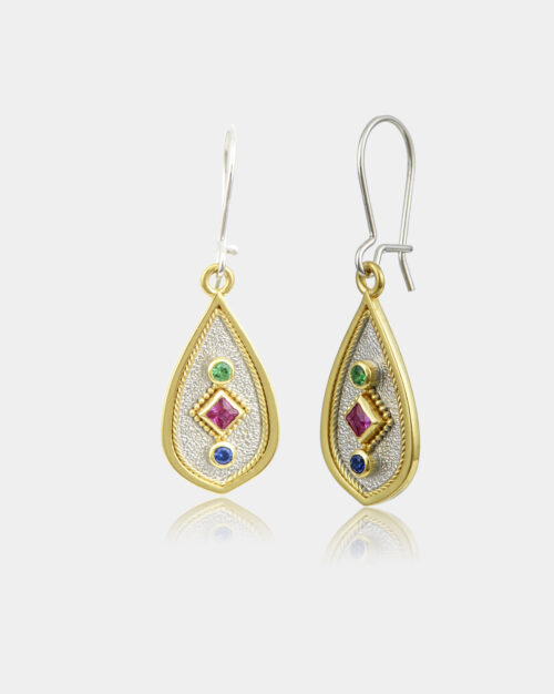 Byzantine Multi Drop Earrings White n' Gold