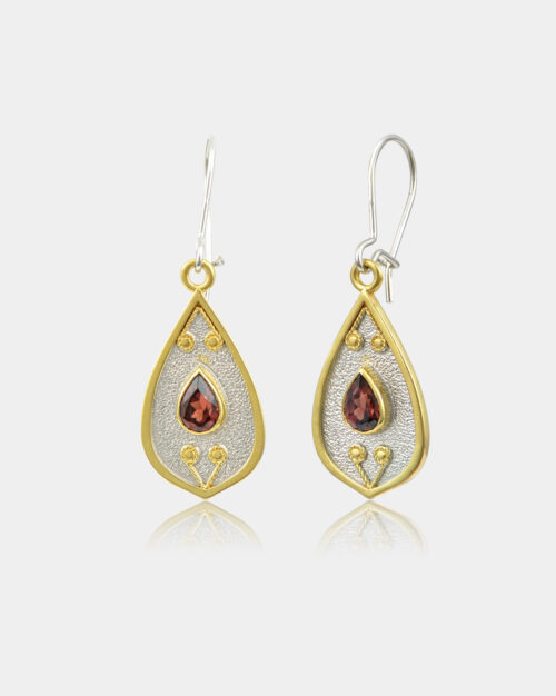 Byzantine Pear Garnet Earrings White n' Gold