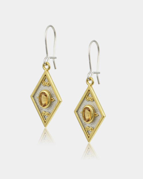 Byzantine Rhombus Citrine Earrings White n' Gold