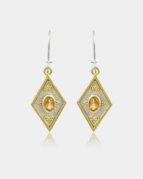 Byzantine Rhombus Citrine Earrings White n' Gold