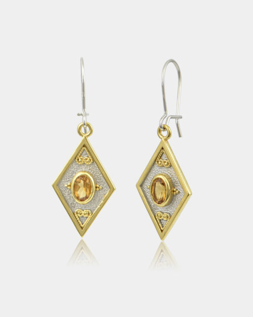 Byzantine Rhombus Citrine Earrings White n' Gold