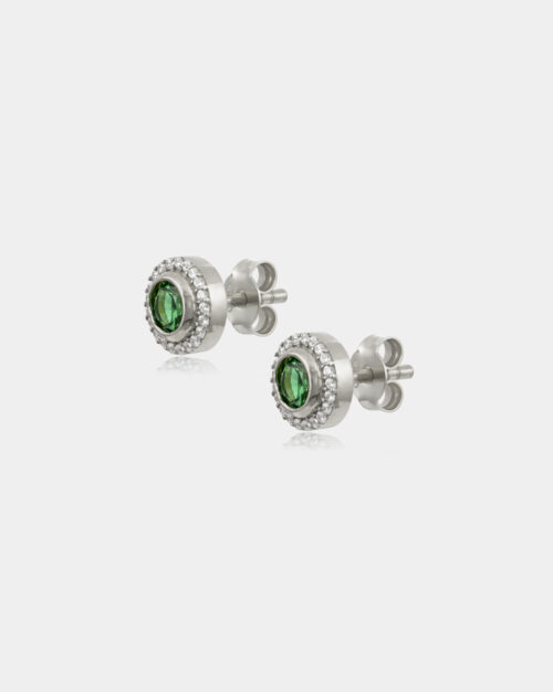 Halo Stud Earrings Emerald Green