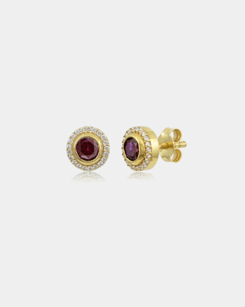 Halo Stud Earrings Ruby Gold Vermeil