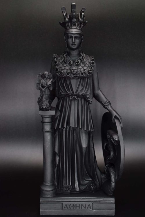 Goddess Athena Black Alabaster Statue Medium