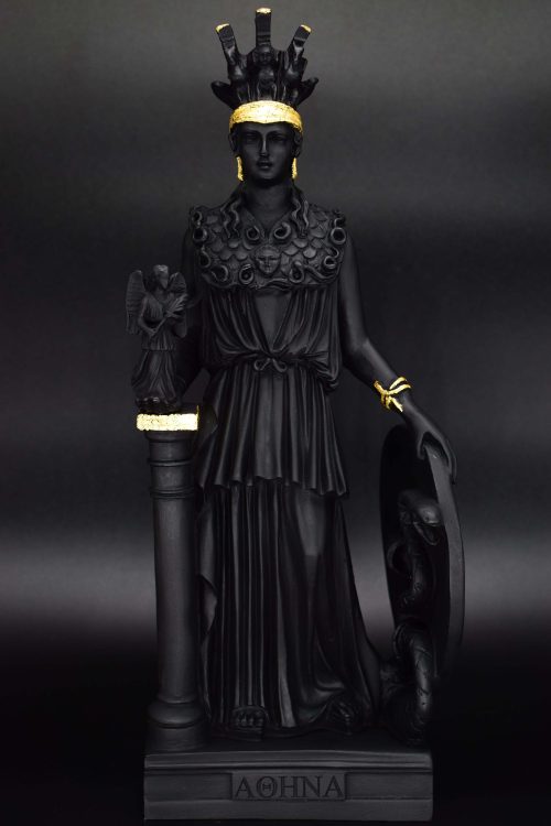 Goddess Athena Black n' Gold Alabaster Statue Medium