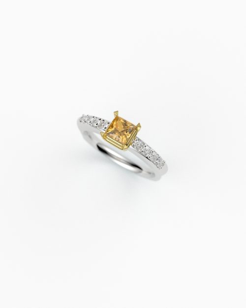 Princess Citrine Diamond Solitaire